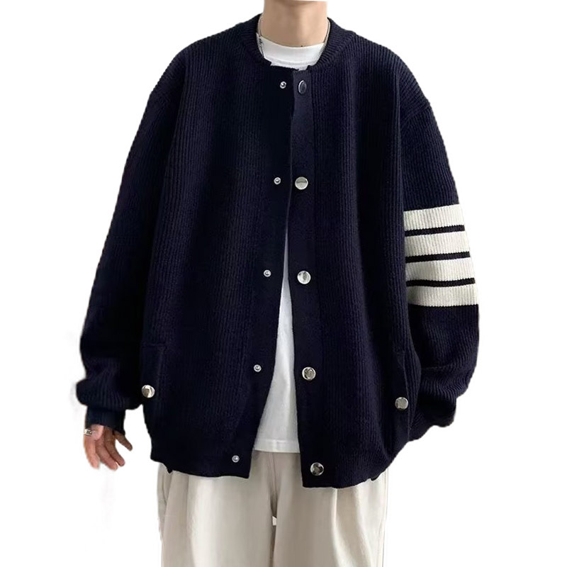 Explosiones transfronterizas de tamaño europeo de cuatro barras a rayas jersey suéter cardigán hombre chaqueta suéter fábrica al por mayor
