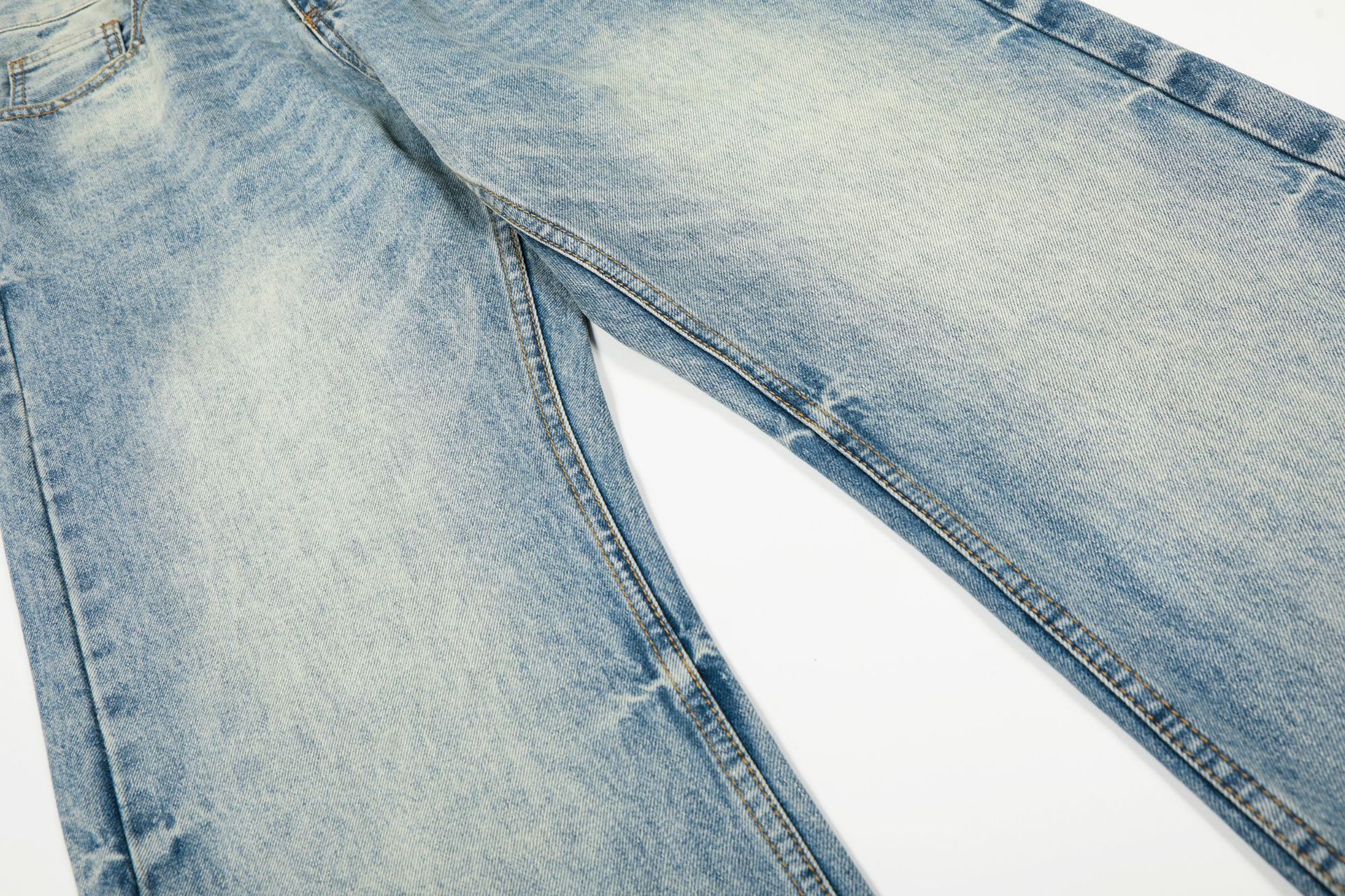 Men's High Street Vintage Washed Denim Jeans Relaxed Fit Cat Whisker Slight Curve Design_mkmklike.com
