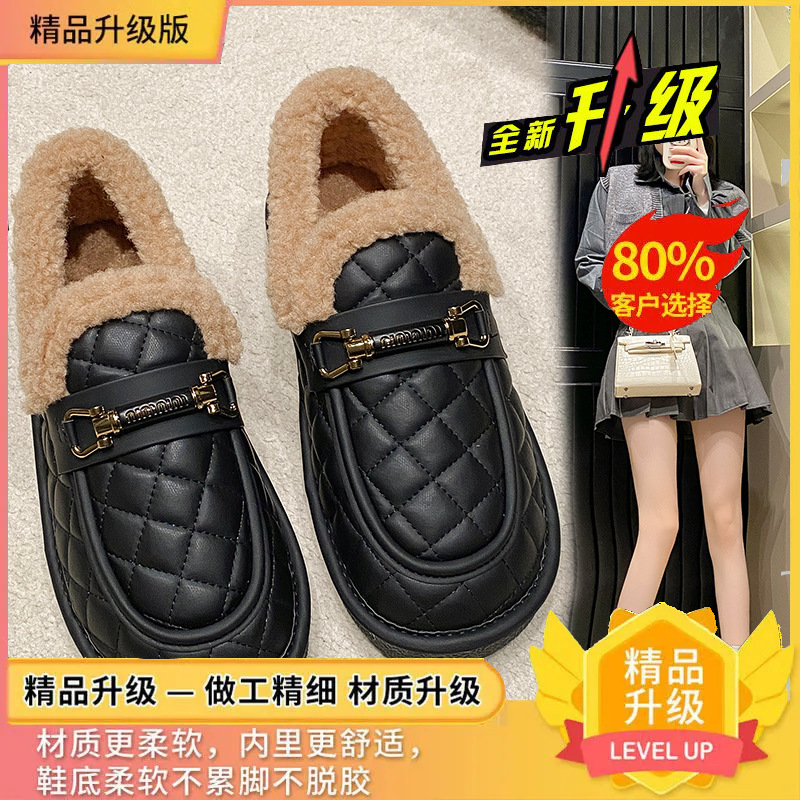Nuevos zapatos de algodón para mujeres 2024 nuevo invierno de un pie calentador y zapatos de terciopelo zapatos de pan zapatos planos zapatos de lana mujeres image 3