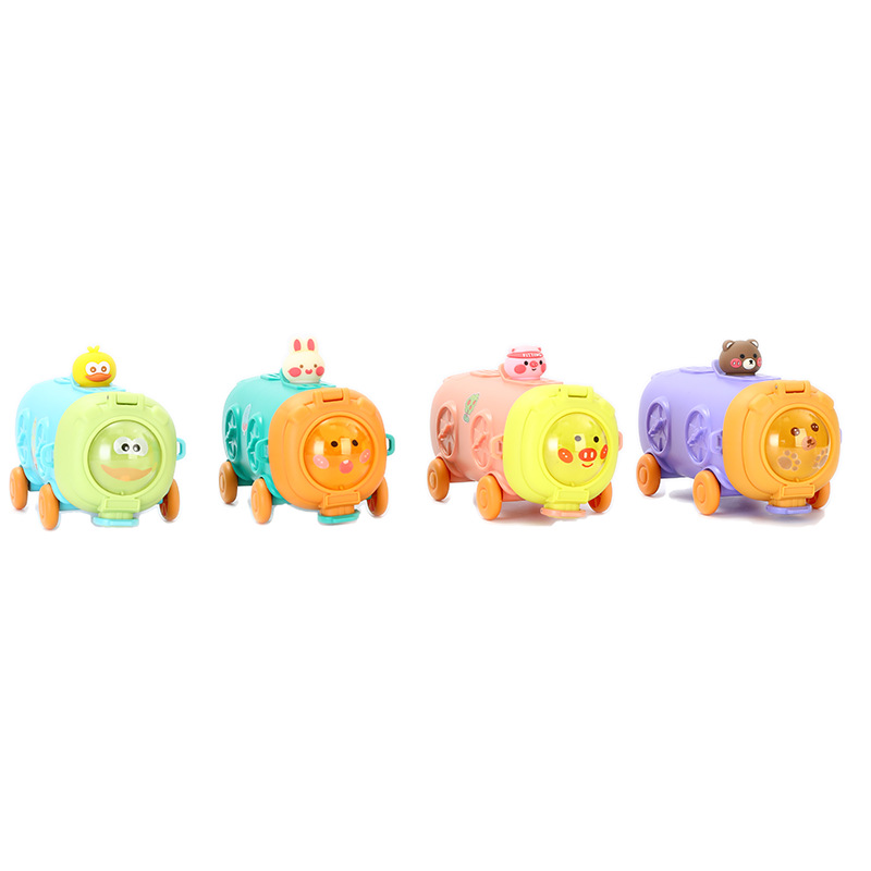 Botellas de agua de plástico para niños con diseño de pequeños trenes y automóviles, estilo Kawai, para estudiantes y deportes, incluye correa, venta al por mayor de fábrica.