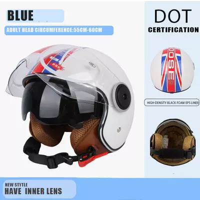 Helmet, Lightweight Half-Covered Retro — Motosiklet kaskı (dəbilqə) - red-and-blue-flag-double-mirror
