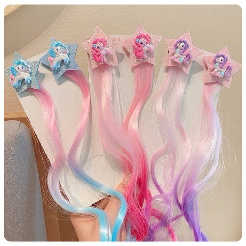 New Kids' Ponytail Wig for Little Girls, Two-Tone Highlighted Ponytail, Cute Star Boxing Braids Hair Accessories