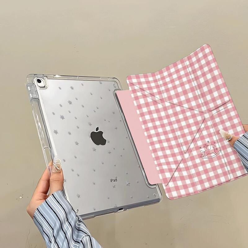 Pink and white checkered pattern pony iPad MINI7 tablet air6/7 protective case 9/8/7 generation pro 11inch A16 protective cover