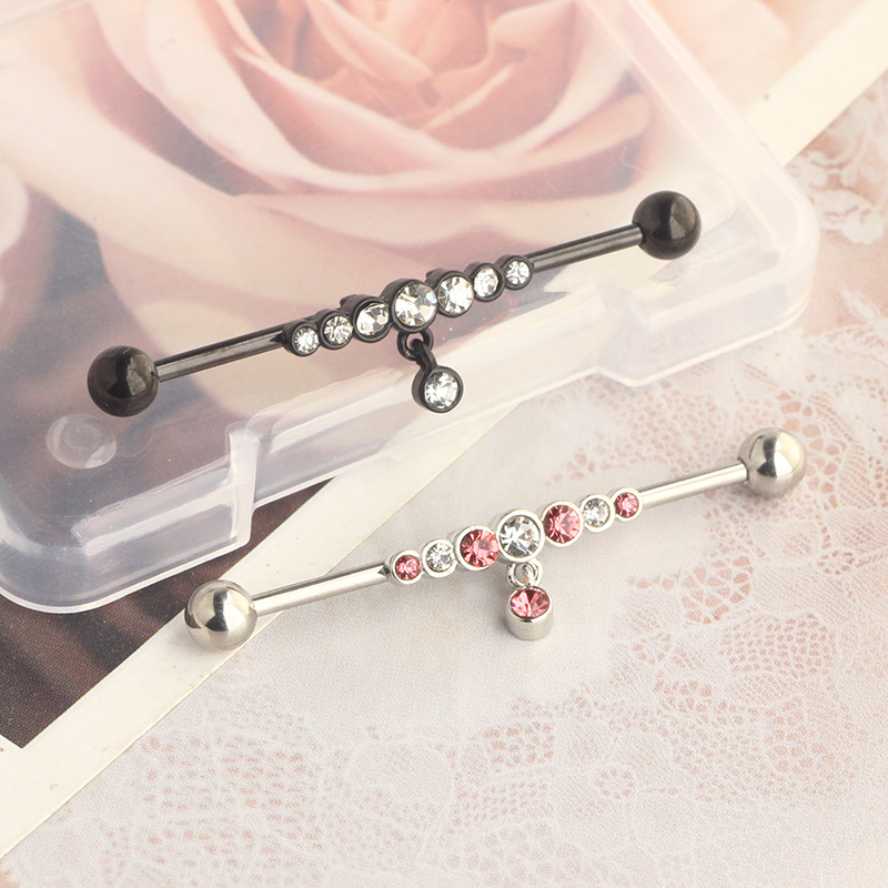 14G Industrial Barbell Earring Star Piercing Jewelry Rose Gold White Crystal detail image 10