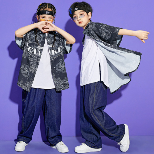 Children's Street Dance Set for Boys Summer Loose Shirt Hip-Hop Street Trendy Dance Outfit Performance Set for Girls