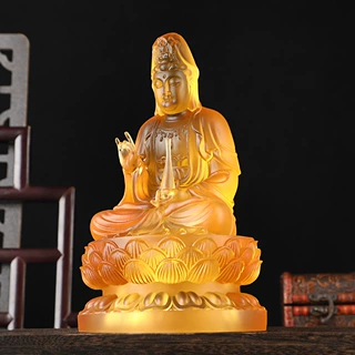 定制水琉璃观世音菩萨摆件家居镇宅观音摆件观世音菩萨树脂神像