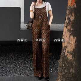 金辉新中式国风印花真丝香云纱肩带可调节背带裤无袖吊带连体