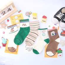焦糖贝拉儿童袜子秋冬条纹卡通字母中筒袜中大童学生运动潮流童袜