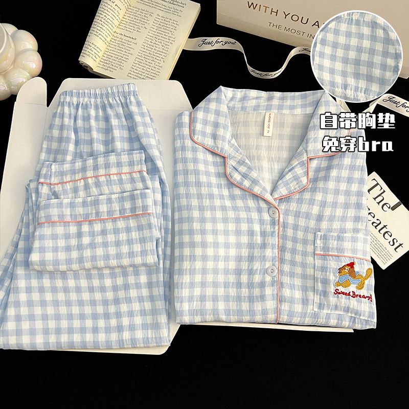 Otoño nubes de algodón correa cojín de pecho dibujos animados lindos cardigan con solapa dulce pijamas para niñas set de ropa de casa se puede usar fuera