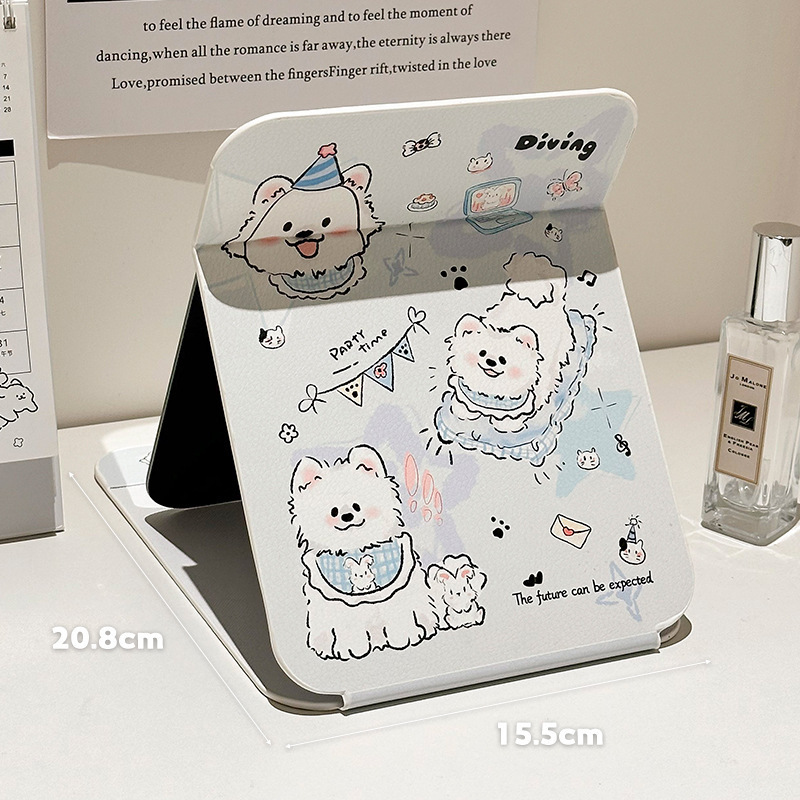 かわいい漫画 pu レザー折りたたみ化粧鏡デスクトップスタンド化粧鏡女の子ポータブル化粧鏡|undefined