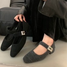 玛丽珍加绒平底单鞋晚晚鞋2024冬季毛毛鞋女外穿软底舒适豆豆鞋潮