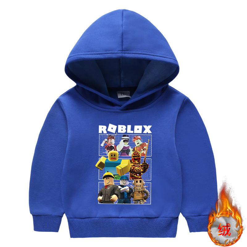 Roblox Children's Hooded Sweater Autumn and Winter Boys' Children's Fleece-Lined Long-Sleeved T-Shirt Children's Thickened Top Coat