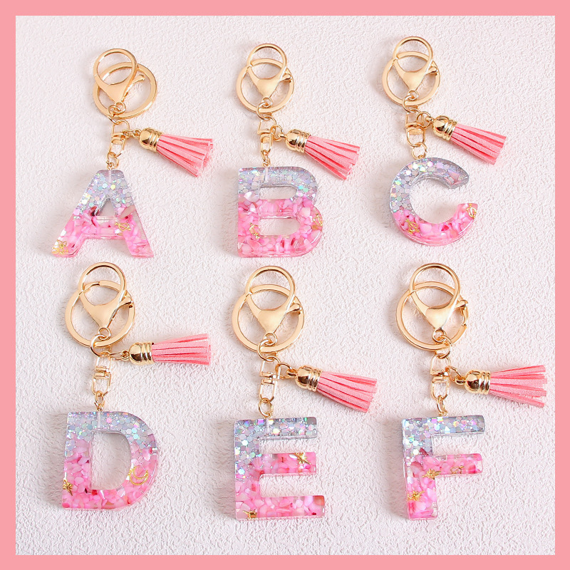 Glitter 26 English Letter Tassel Keychain Pendant Drop Glue Resin Pendant Cross-border European and American Personalized Key Chain Glitter 26 English Letter Tassel Keychain Pendant Drop Glue Resin Pendant Cross-border European and American Personalized Key Chain