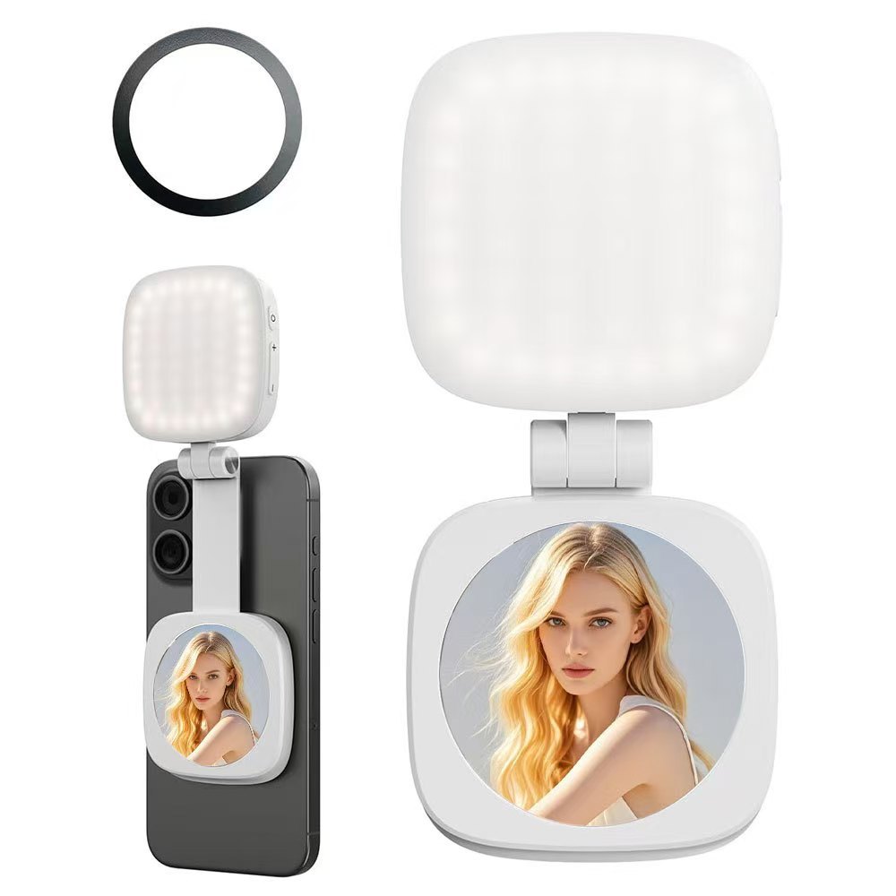 Luz de bolsillo transfronteriza, luz de relleno magnética para teléfono con espejo, mini luz con clip, luz especial para transmisión en vivo con teléfono móvil y videoconferencias.