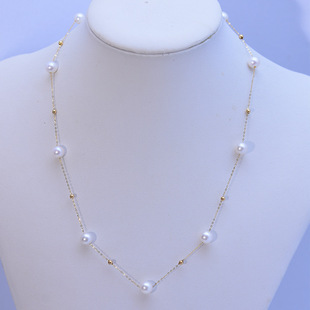 Freshwater Pearl Necklace 6-7mm Perfect Round Highlight Almost Flawless Gypsophila Necklace 18K Gold Fashionable and Easiest for Match for Girls