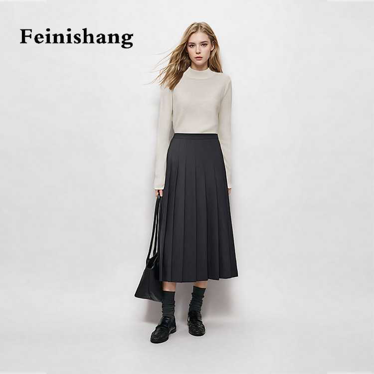 Demi-season elegant solid color woolen long-sleeve with a round…