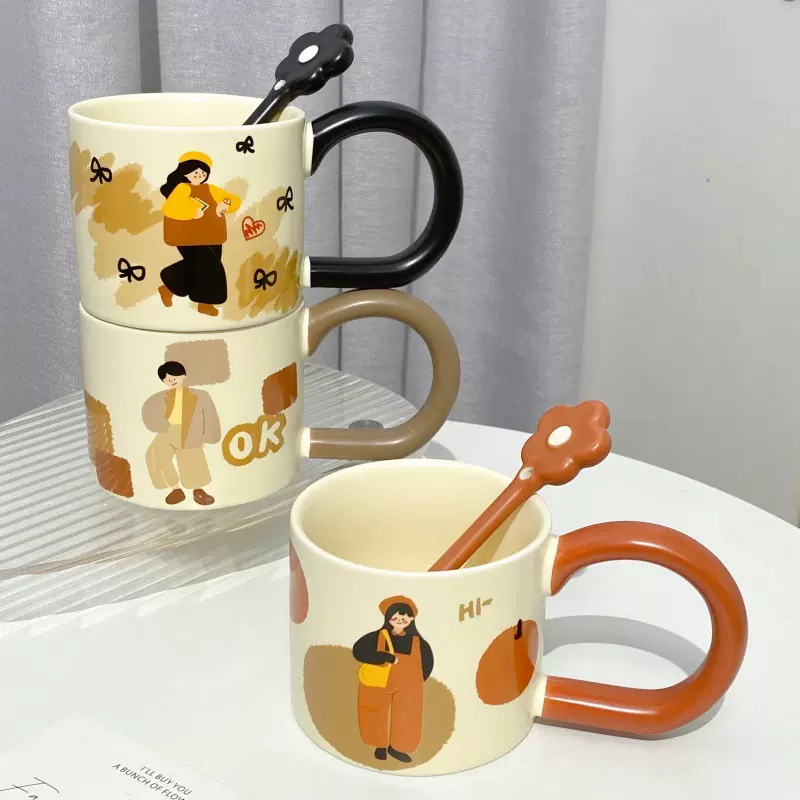 创意马克杯带勺子高颜值大容量设计感小众情侣杯陶瓷一对生日礼物