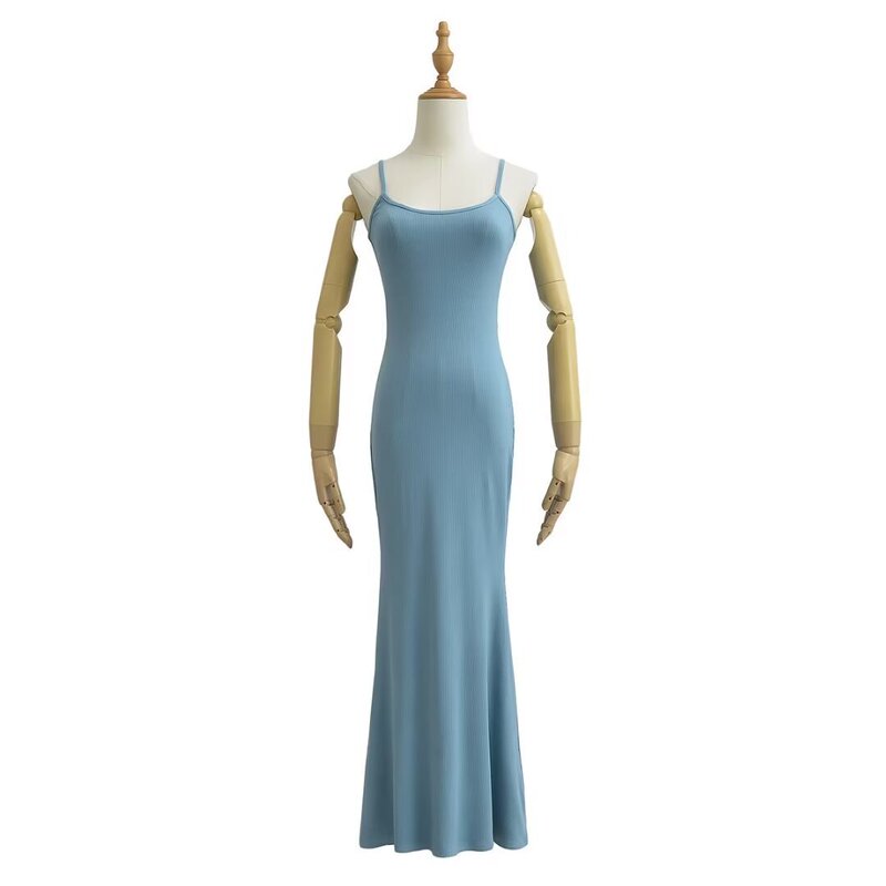 2024 Summer New European and American Women's Clothing Kardashian Strap Elastic Solid Color Bodycon One-Piece Maxi Dress