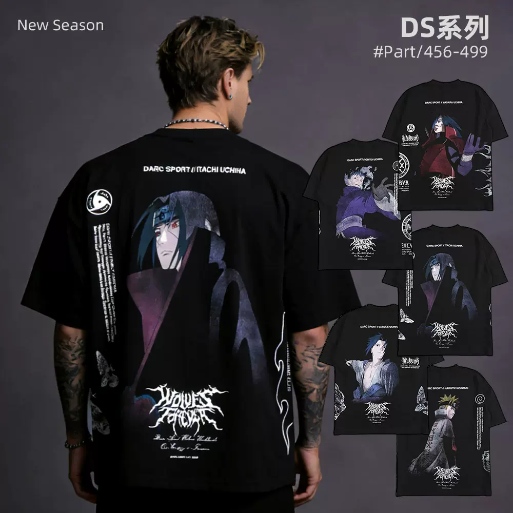 DS狼头美式小众潮牌宇智波印花T恤260克重磅大码圆领450-454