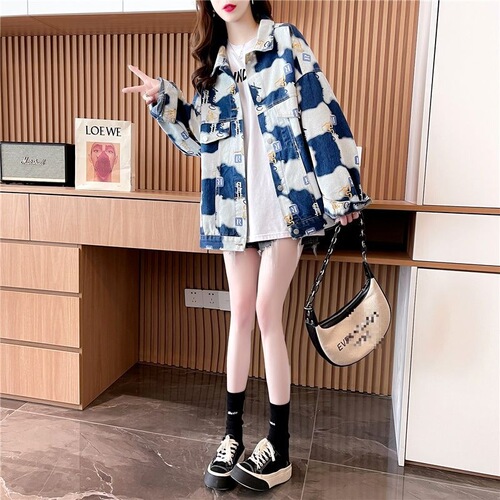 Fresh and Refreshing Denim Jacket for Women—Autumn New Arrival, Designer-Style, Internet-Famous, Super-Hot, Lazy-Style Printed Top