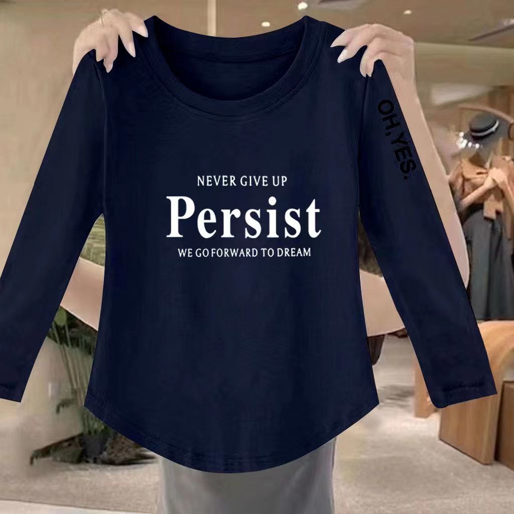 捡漏~棉字母印花长袖T恤女2025秋季新款不规则打底衫时尚百搭