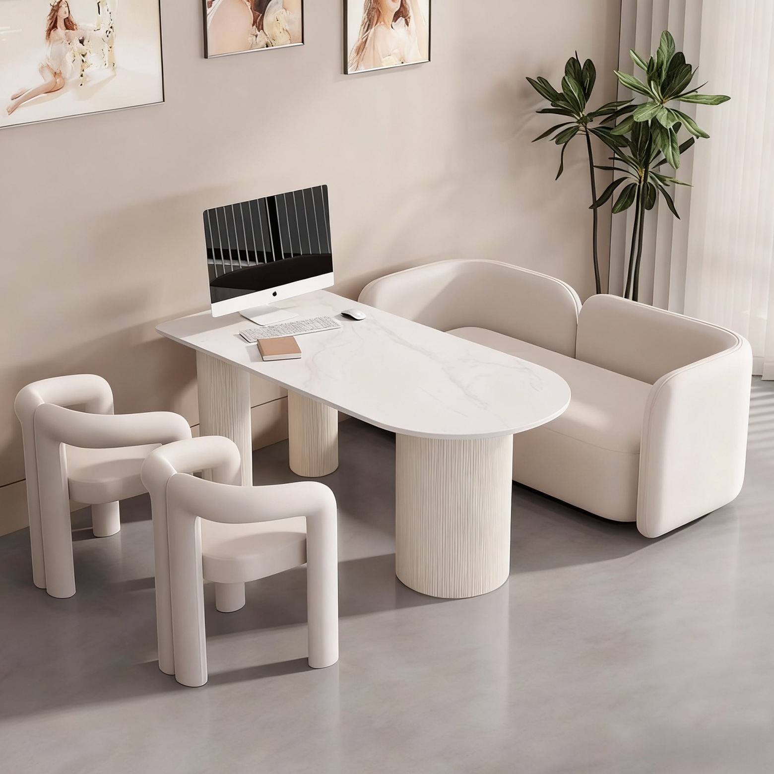 Cream-Style Beauty Salon Negotiation and Reception Sofa, Tables and Chairs, Nail Salon Rest Area, Photo Studio, Wedding Dress Shop Reception Sofa