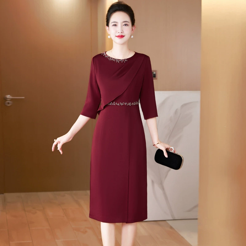 Весна и осень 2024 Счастливая Мать замужняя дочь для участия в свадьбе банкет платье мать носить высокого класса элегантный похудения платье