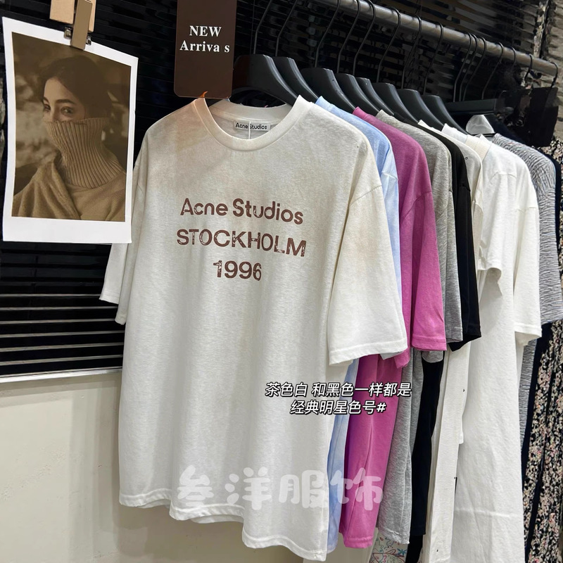 In-Stock Real Photos of the 26 Spring/Summer New Vintage Letter Ac1996 Distressed T-Shirt Short-Sleeve Unisex Couple Style Loose Top