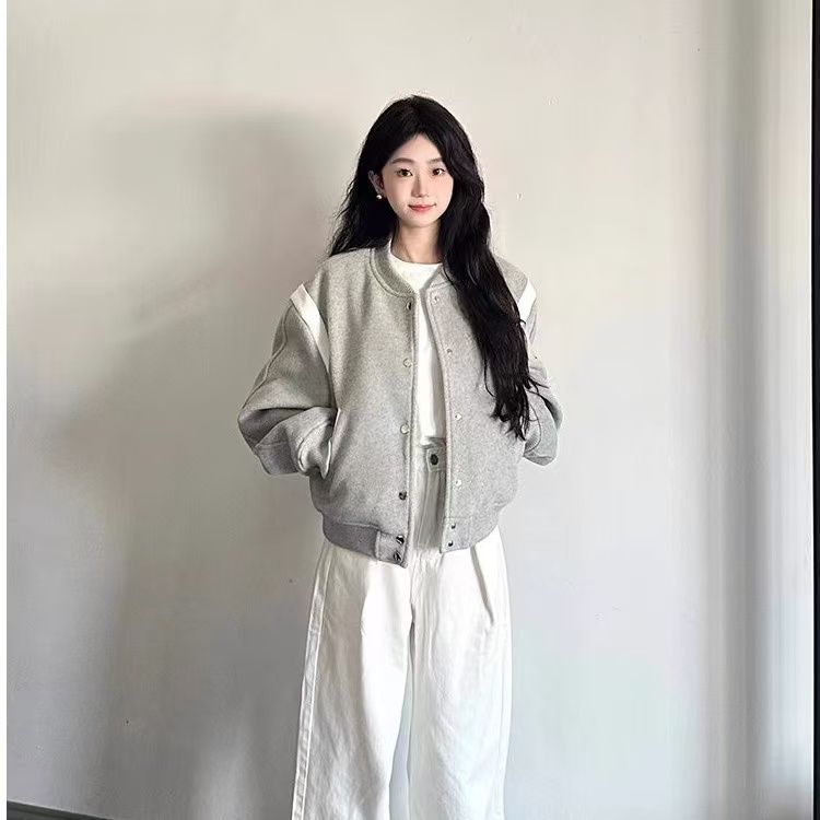 亚马逊速卖通eBay独立站灰色短外套女装新爆款小个子夹克短款上衣|undefined