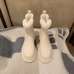 【sheii蘇茵茵】冬日夜巴黎~平底側拉鏈羊羔毛毛短靴女雪地靴女鞋