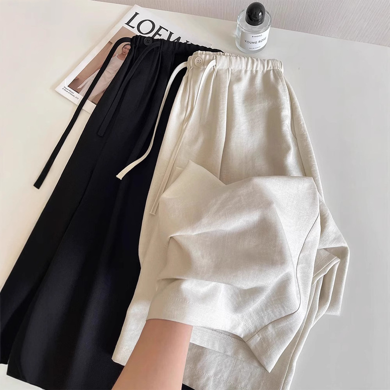 White Linen Wide-leg Pants Women's Spring and Summer Thin Loose Dosing Relaxation Lazy Mopping Pants Cotton and Linen Straight Pants