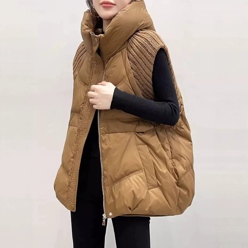 Knitted Sleeveless down Vest for Women, 2026 Winter New Fashion Hooded Design, Warm Outerwear Vest for Petite Sizes Knitted Sleeveless down Vest for Women, 2026 Winter New Fashion Hooded Design, Warm Outerwear Vest for Petite Sizes
