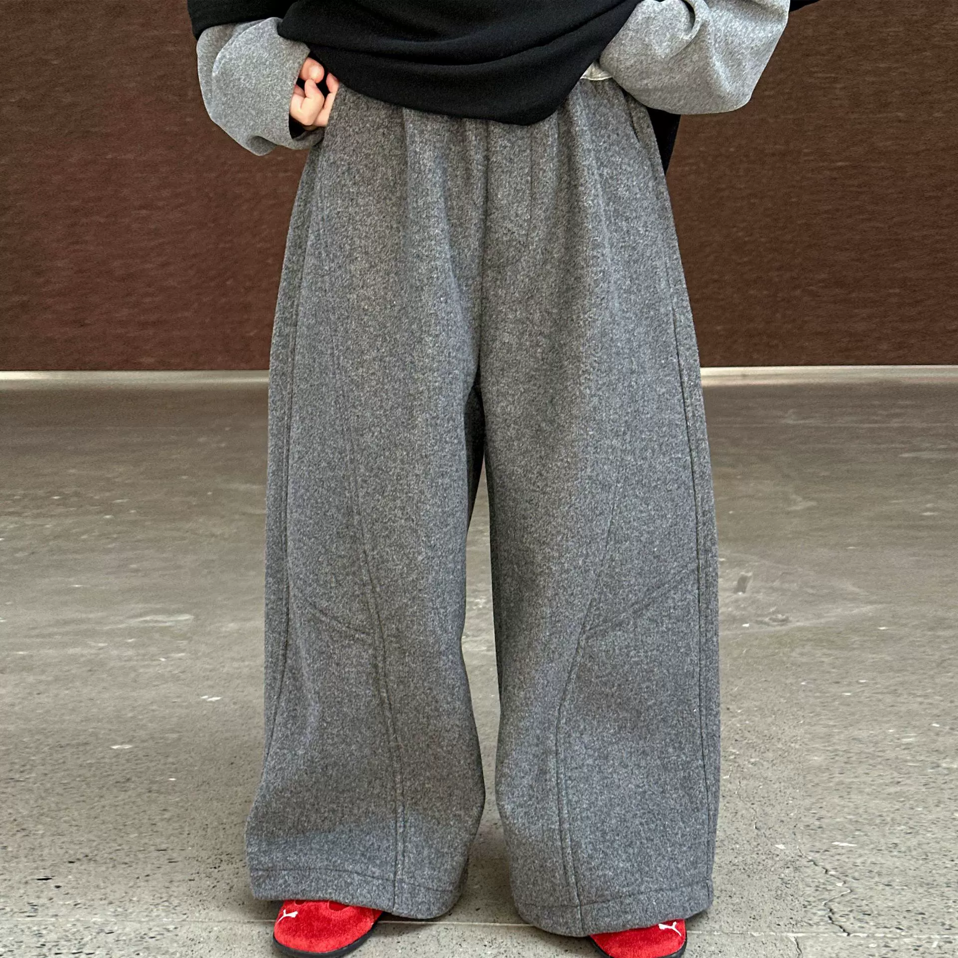 男童长裤冬款加厚宽松裤子2025秋冬季新款儿童毛呢休闲裤织里童装