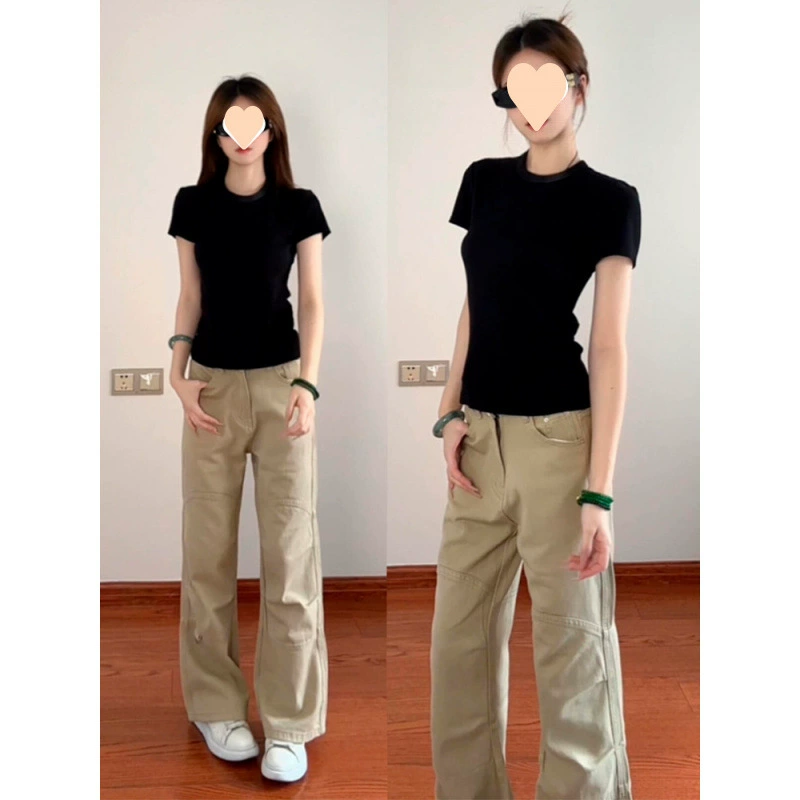 Черная женская футболка с короткими рукавами, лето 2025, новый топ с круглым вырезом и правым плечом, облегающий и облегающий для маленьких людей.