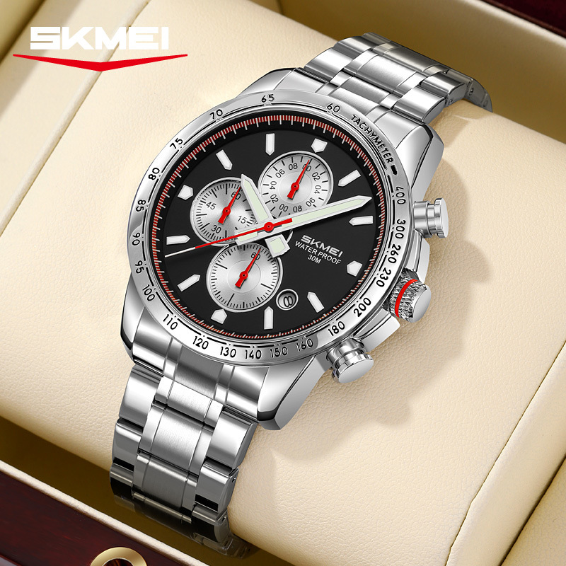 Momento de reloj de cuarzo cronógrafo multifuncional 30 metros relojes deportivos para hombres comercio exterior mayorista transfronterizo
