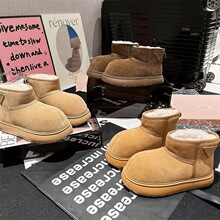 百搭短靴防滑棉鞋2025冬季新款厚底加绒加厚保暖大头中筒雪地靴女