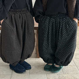 佳叶童品2025儿童冬季新款加绒波点裤男女宝宝加厚灯笼裤束脚裤