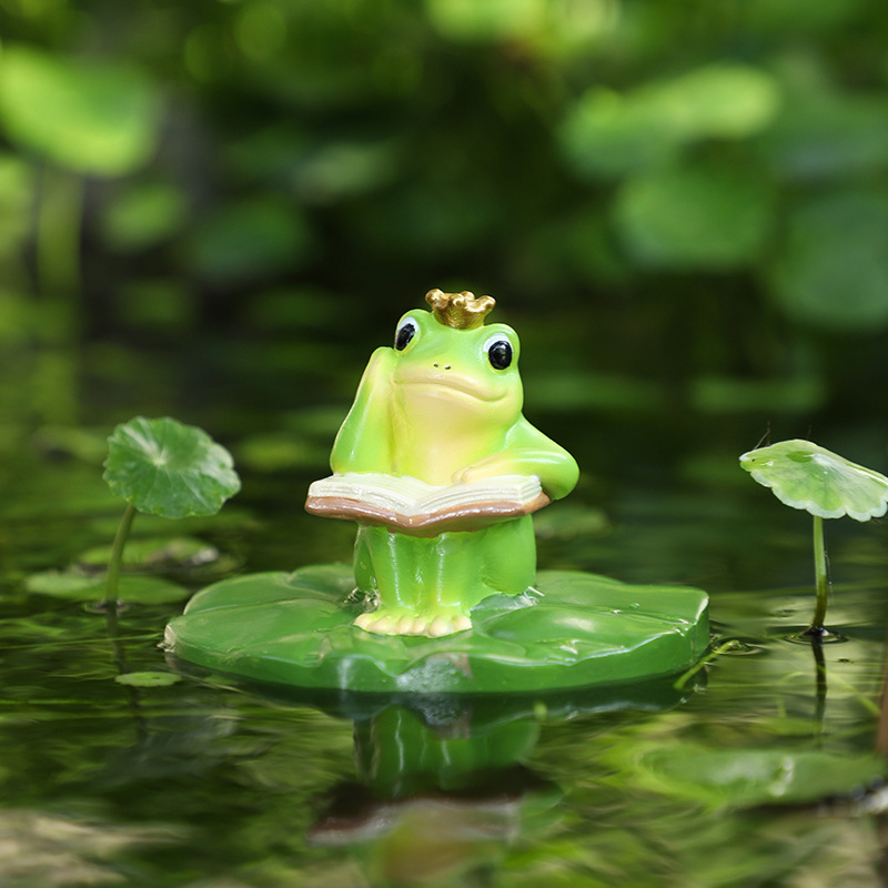 Comercio exterior, jardín transfronterizo, estanque, rana divertida, agua flotante, decoración de paisajismo, piscina, pecera, micro paisaje, rana flotante