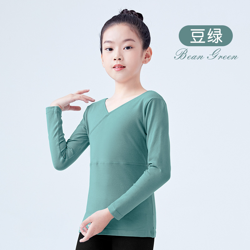 Nueva Ropa de baile los niños primavera manga larga traje delantero Cruz Niñas práctica danza superior al por mayor