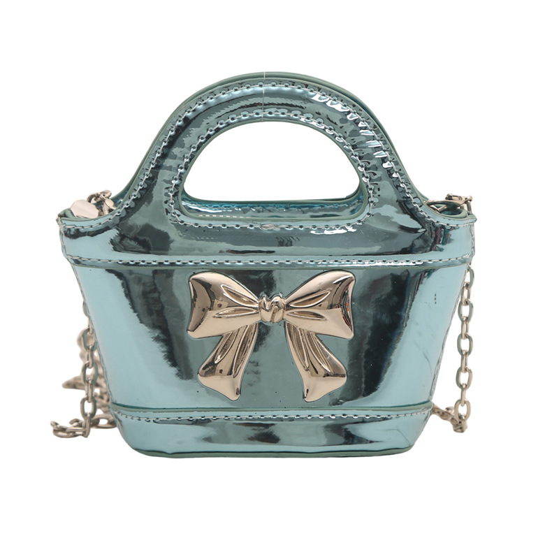 Bolso de hombro para niña coreana, canasta de fideos brillante láser, bolso de mensajero para niños, nuevo bolso para niños con cadena de lazo