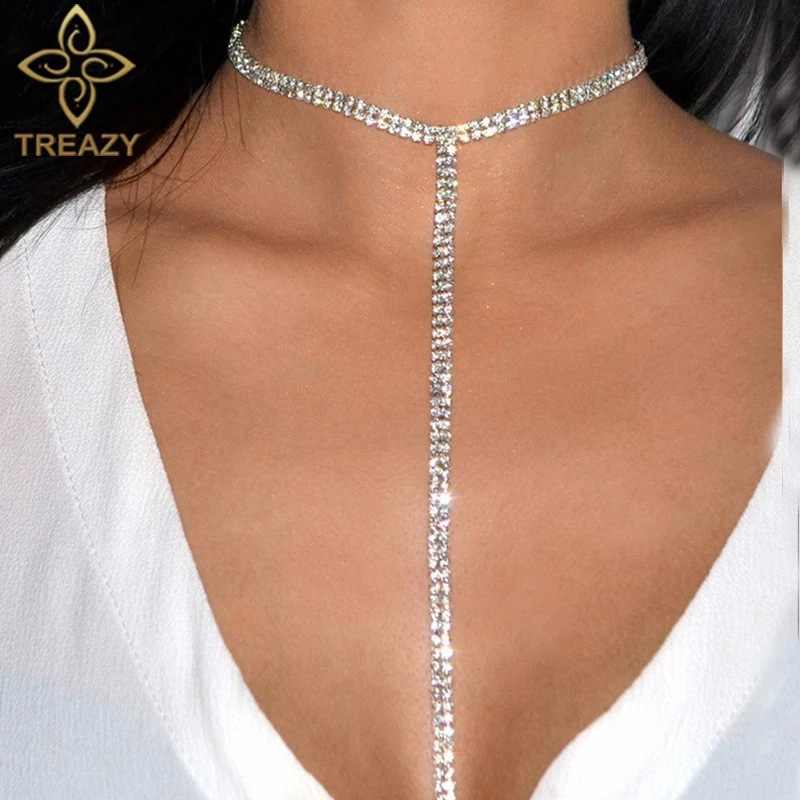 Cross-Border Claw Chain Diamond Long Necklace Women's Multi-Row Rhinestone Collar Summer Beach Clothing Length Pendant