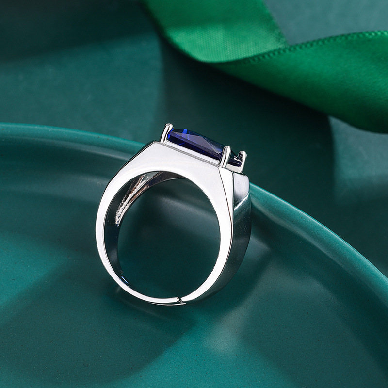 Adjustable Men's Sapphire Colour Ring In Platinum Plated Silver_voghion.com