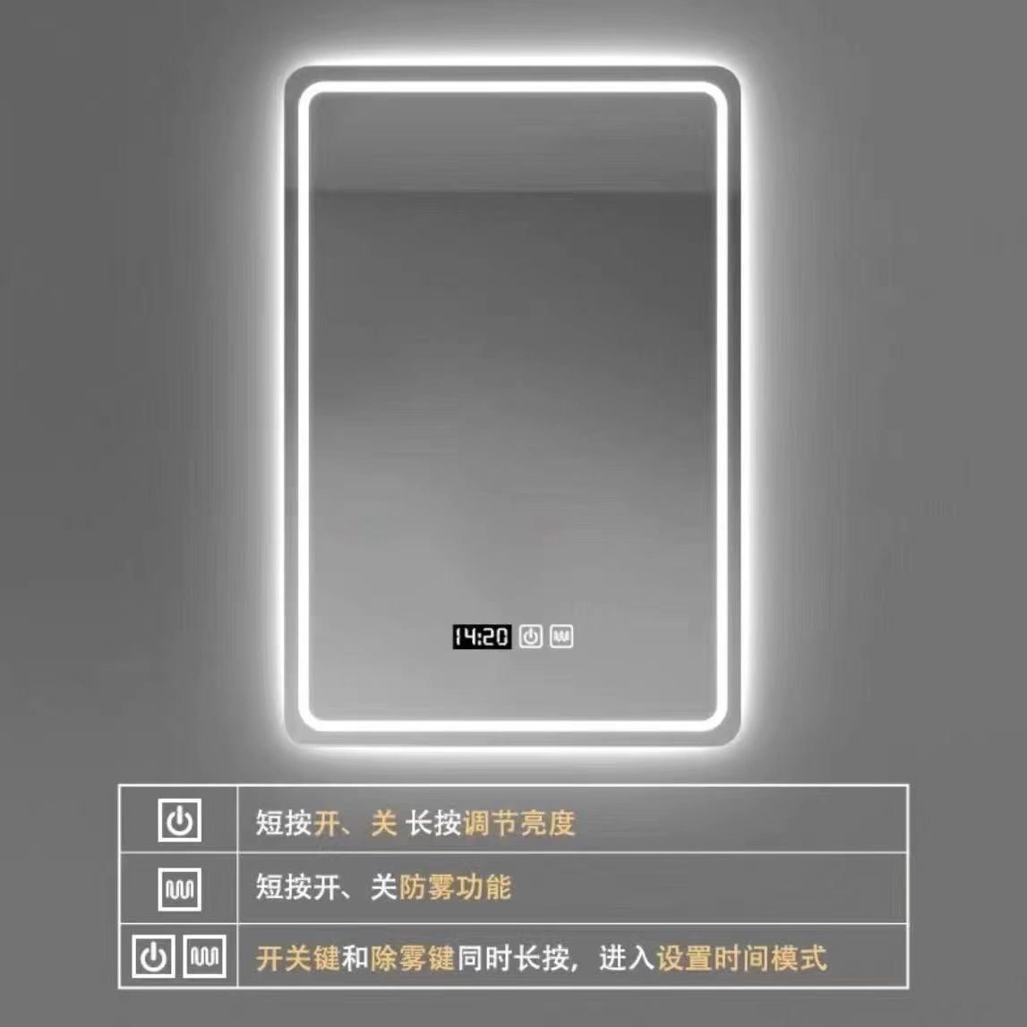 Espejo inteligente pantalla táctil LED espejo de baño de pared inodoro anti-nebble espejo de maquillaje con lámpara espejo de pared