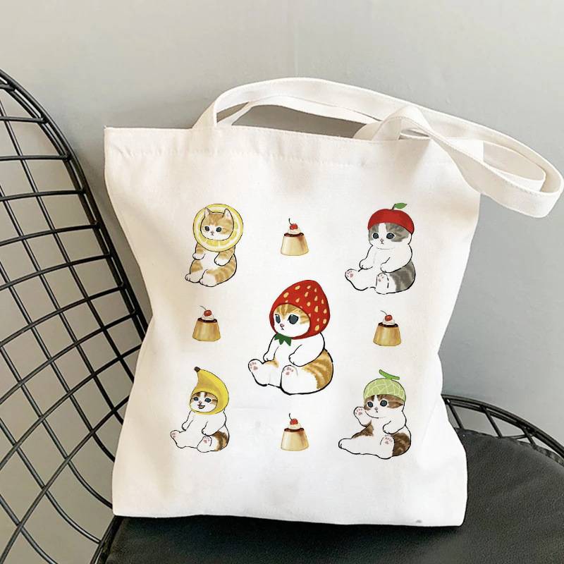 速卖通跨境热销猫cat印花帆布包单肩背包学生休闲女式手提购物袋