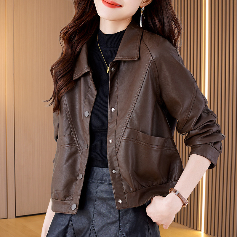 Women's Leather Jacket, Spring and Autumn 2026 New Style, Slim Fit, Stylish Casual Short Pu Leather Jacket