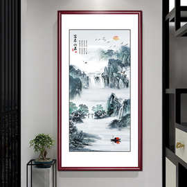 入户玄关装饰画富春山居图中式山水壁画实木国画酒店会所过道挂画
