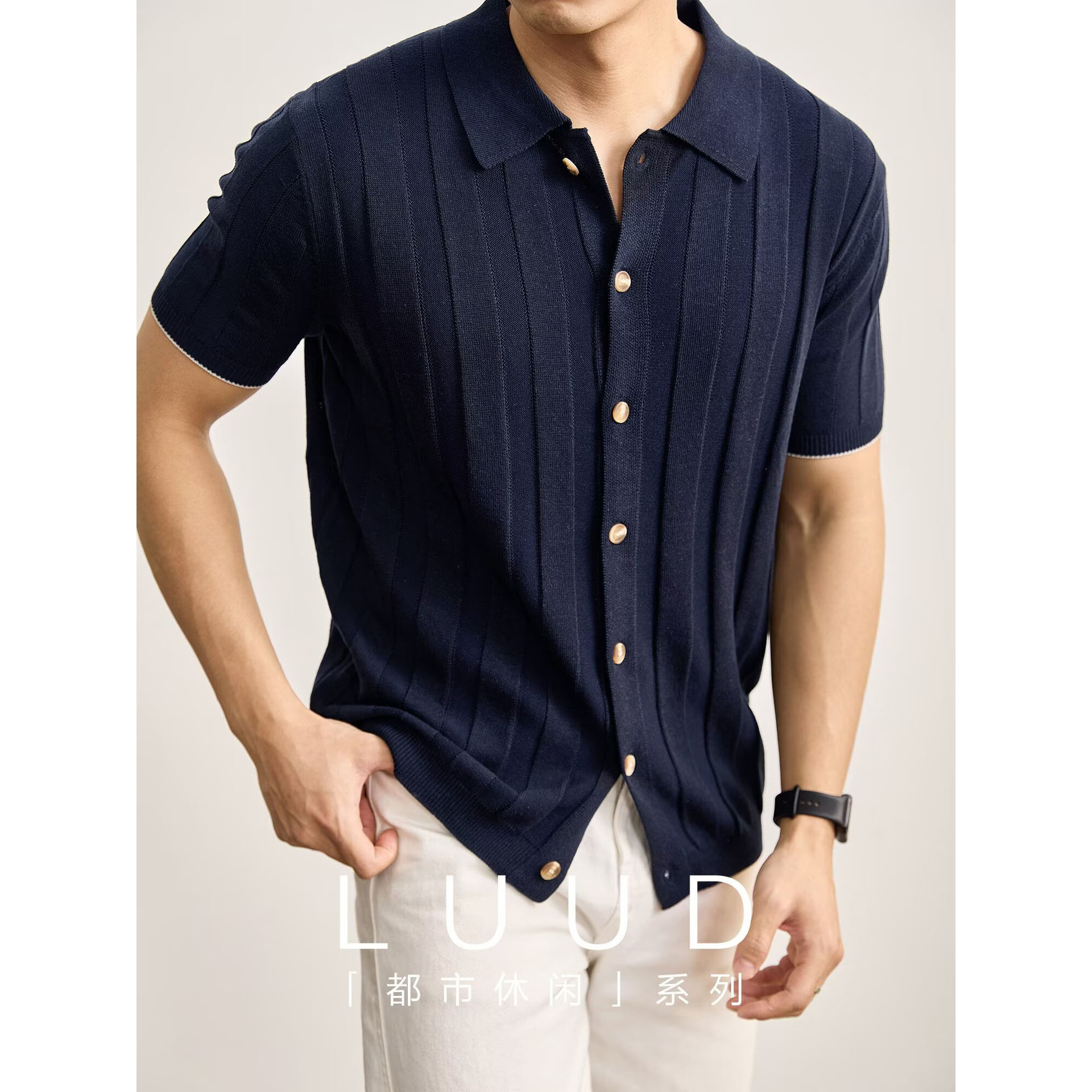 Polo camiseta camiseta de punto camiseta de manga corta camiseta de hombre cardigan con solapa a rayas verticales viejos negocios de verano fábrica transfronteriza al por mayor