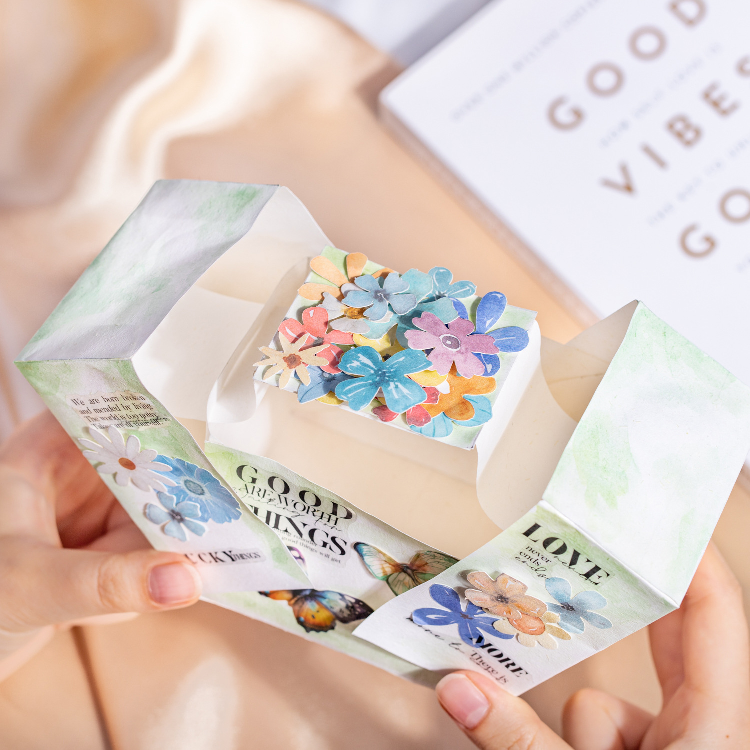 Hermoso día paisajismo pegatinas temáticas pequeña serie de granos de flores decoración de fondo cuentas de mano papel de material de collage inferior