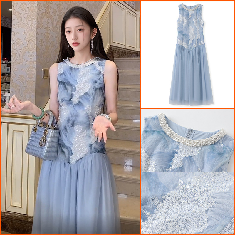National Style Lady Fashion Sleeveless Dress Women's National Trend Niche Fairy Design Waist Retro Long Skirt N6074
