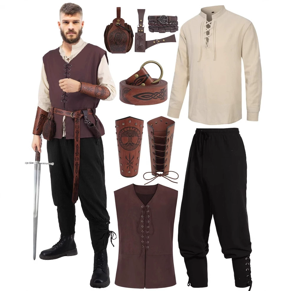 Набор из 9 предметов Хэллоуин мужской костюм эпохи Возрождения средневековые пираты рубашка лодыжки брюки